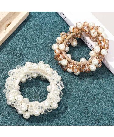 Brinie White Pearl Hair Ties - Pack of 2 Elastic Hair Bands with Rhinestone Ponytail Holder for Women and Girls - Buy Online on GoSupps.com