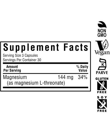 Bluebonnet Nutrition Magnesium L-Threonate 90 Vegetable Capsules - Cognitive Function, Mood Support - Soy-Free, Gluten-Free, Non-GMO, Dairy-Free, Kosher, Vegan - 30 Servings - Buy Online on GoSupps.com