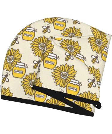 Hair Towel Wrap Quick Drying Towel Turban with Button | Cartoon Honey Pot Bee Sunflower Design - Buy Online on GoSupps.com