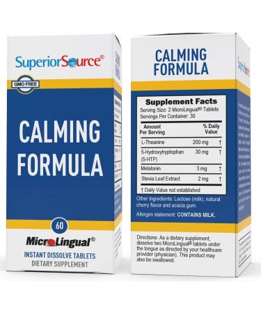 Superior Source Calming Formula - L-Theanine & Melatonin Quick Dissolve Tablets | 60 Ct Non-GMO | Enhanced Mood & Sleep Support - Buy Online on GoSupps.com
