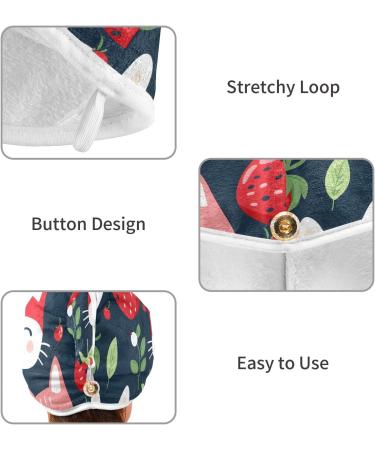 Cute Cat Strawberry Hair Towel 2 Pack - Super Absorbent Quick Dry Hair Turbans for Women & Girls - Buy Online on GoSupps.com