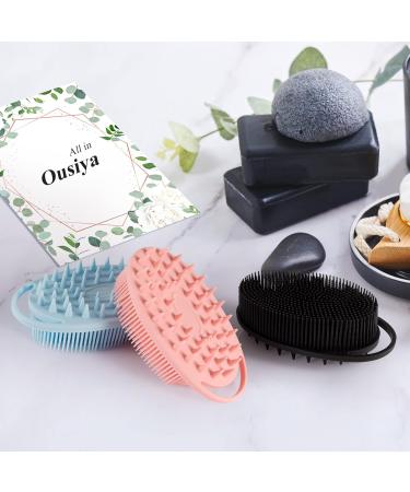 Ousiya Silicone Body Scrubber Loofah Exfoliating Brush - 3 Pack (Pink/Blue/Black) - Buy Online on GoSupps.com