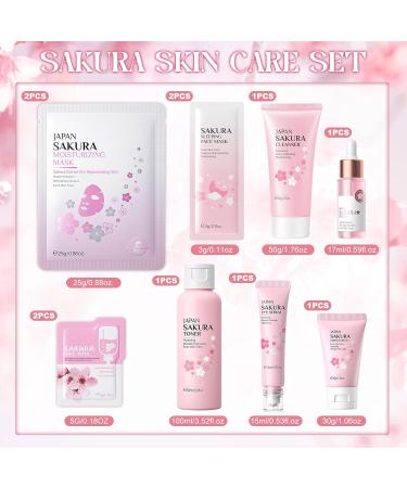 SHOWHEEL Sakura Facial Care Set 11Piece Daily Skin Care Set with Cleanser Toner Hydration AntiAging Sakura Skin Care Set for Teenage Girls and Women - Buy Online on GoSupps.com