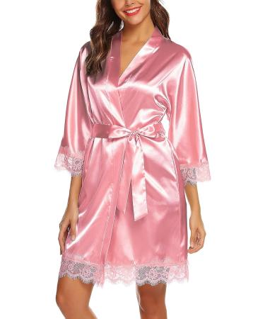 BESDEL Women's Satin Silk V-Neck Kimono Robe - XS Peach - Buy Online on GoSupps.com