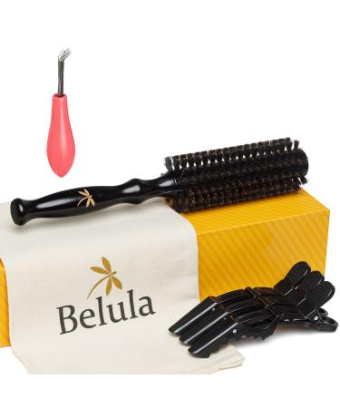 Belula 100% Soft Boar Bristle Round Brush for Blow Drying Set. Round Hair Brush With Small 1.6” Wooden Barrel. Hairbrush Ideal to Add Volume and Body. Free 3 x Hair Clips & Travel Bag. Small Barrel 1.6"