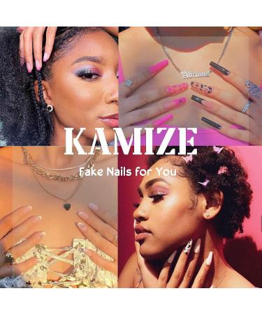 Kamize Gradient Press on Nails Coffin Long - 24PCS Stylish Acrylic Full Cover False Nails for Women and Girls - Buy Online on GoSupps.com