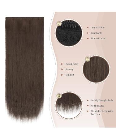 Feshfen Clip In Hair Extensions - 4PCs Synthetic Smooth Long Extensions for Women - Black Brown 50cm - Buy Online on GoSupps.com