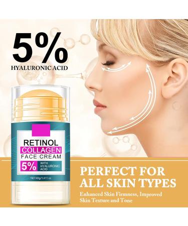 Retinol Collagen Face Cream with 5% Hyaluronic Acid - Anti-Aging Face Moisturizer Stick for Women Fade Lines Firming & Tightening Facial and Neck - Hydrating Face Stick for All Skin Types 1.41 oz - Buy Online on GoSupps.com
