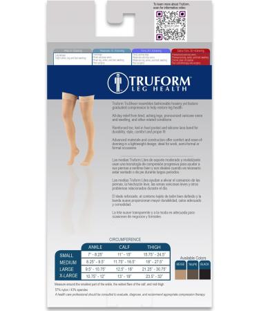 Truform Sheer Compression Stockings for Women - 30-40 mmHg Thigh High Length 30 Denier Black X-Large - Best for Daily Wear & Travel - Buy Online on GoSupps.com