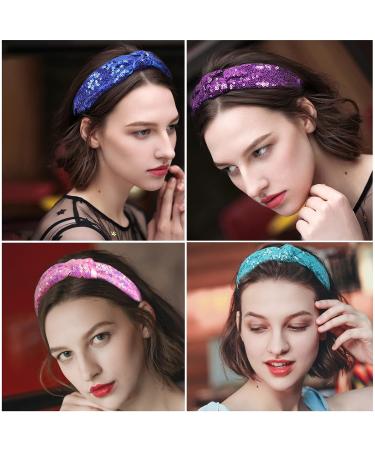 Candgirl Boho Knotted Headbands 12Pcs - Wide Fashion Hair Bands for Women & Girls | Glitter Sequin, Elastic Hair Accessories - Buy Online on GoSupps.com