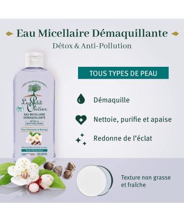 LE PETIT OLIVIER - Detox & Anti-Pollution Micellar Cleansing Water - Almond Blossom & Moringa - Removes Make-up & Purifies - All Skin Types - 98% Natural Origin - Made in France - 400 ml - Buy Online on GoSupps.com