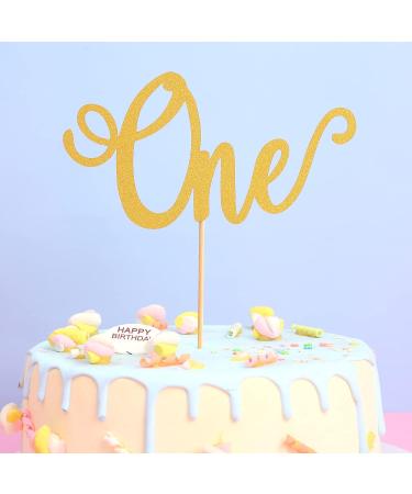 Gold 1st Birthday Cake Topper - Baby One Birthday Single-sided Gold Glitter Cake Topper One Anniversary Marriage Cake Decoration First Birthday Party Cake Smash Decorating Supplies (gold16) - Buy Online on GoSupps.com