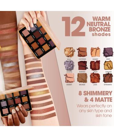 Bronze Copper Nude Eyeshadow Palette - 12 Highly Pigmented Shimmer Matte Colors For Professional Amber Light Gold Make Up Looks - Travel Size Eye Shadow Makeup Palette With Mirror Bronze Gold Copper Brown - Buy Online on GoSupps.com