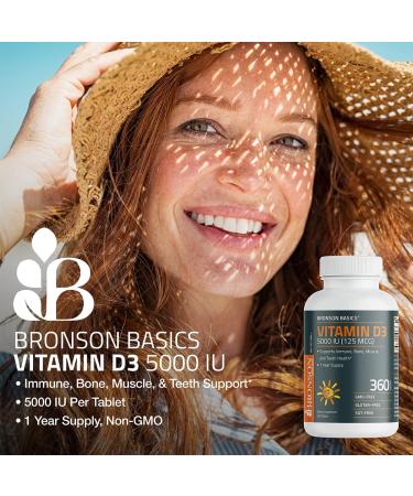 Bronson Vitamin D3 5000 IU 1 Year Supply - Muscle & Immune Support - Non-GMO 360 Tablets - Buy Online on GoSupps.com
