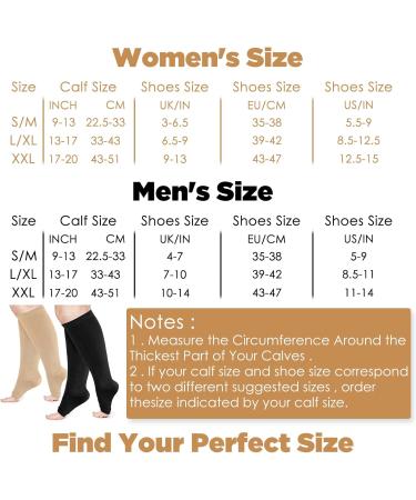 2 Pairs Plus Size Compression Socks for Women - Open Toe Knee High 15-25mmHg | Supportive Flight Stockings (XXL Black/Beige - Buy Online on GoSupps.com