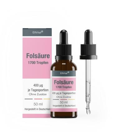 Folic acid drops 400 g per daily dose - 50ml bottle pregnancy and immune system - 100% vegan without additives & laboratory test in Germany - Buy Online on GoSupps.com