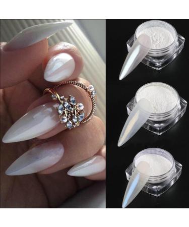 GZMAYUEN White Pearl Chrome Nail Powder - Ice Aurora Pigment Powder for Mirror Effect Nails (3Pcs) - Buy Online on GoSupps.com