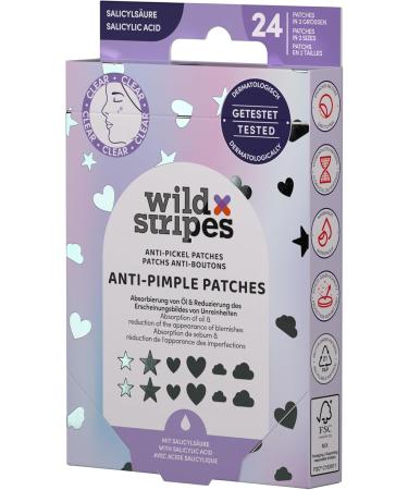 Wild Stripes - Anti-Pimple Patches Holo Clear - Patchs avec acide salicylique pour soin cibl jour et nuit - Rapide et efficace - Anti boutons et points noirs - Peau impure - 24 pcs Acide salicylique 24 unit (Lot de 1) - Buy Online on GoSupps.com