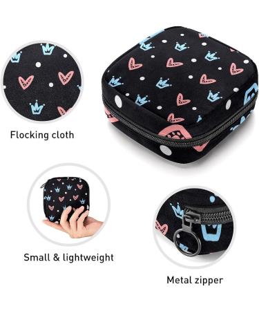 Cute Crown Loving Heart Black Sanitary Napkin Storage Bag - Portable Period & Menstrual Cup Pouch for Women & Teen Girls (1PC) - Buy Online on GoSupps.com