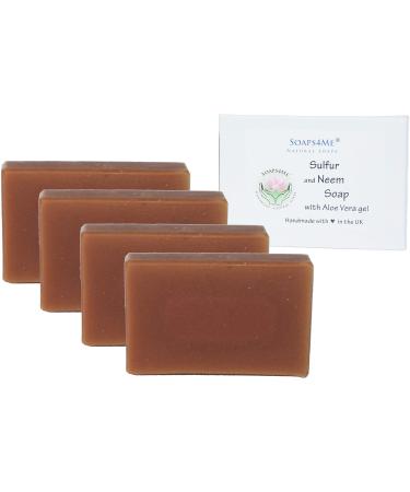 SOAPS4ME Sulphur and Neem Handmade Natural Soap Set of 4 for The Price of 3 | with Aloe Vera Gel Neem and Eucalyptus Essential Oils