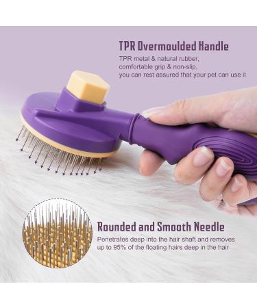 CUESVAP Dog Brush Self Cleanintg Slicker Cat Brushes for Grooming Dog Grooming Brush for Short or Long Haired Pets with Non-slip Handle Purple grooming - Buy Online on GoSupps.com