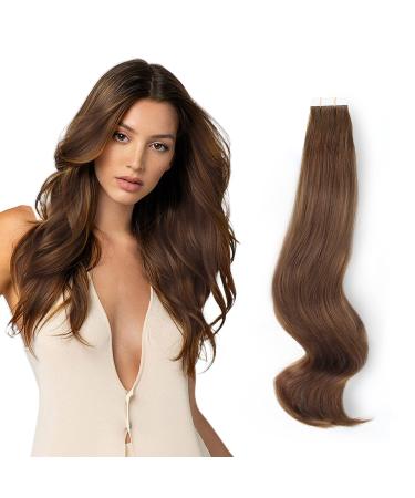Depending on the amazing beauty hair real hair extensions tape real human hair semi-permanent 50g 20 pieces tape attached skin weft invisibly reusable reusable walnut brown color 3 35 cm #3