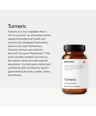 Momentous Turmeric Supplement 1 000 mg - Natural Antioxidant Turmeric Curcumin for Foundational Health - NSF Certified for Sport - Gluten-Free - 30 Servings - 60 Capsules - Buy Online on GoSupps.com