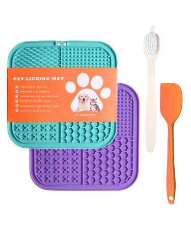 Q line losing mat dog light blue purple lickmate - strong suck cups with spatula & brush - slow feeder for dog (pack with 2) nylon light blue and purple
