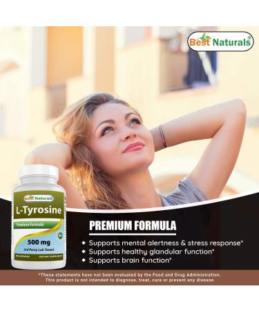 Best Naturals L-Tyrosine 500mg 180 Capsules - Supports Mental Alertness, Energy, Focus & Glandular Balance - Buy Online on GoSupps.com