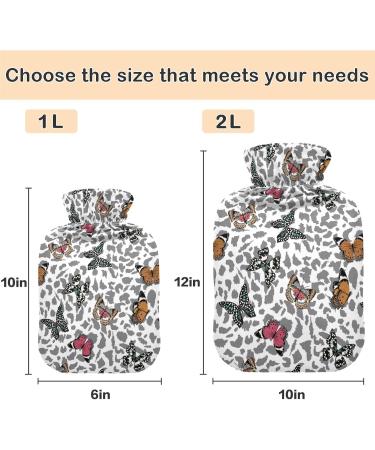 Naanle Leopard Butterflies Heat Bottle with Cover - 1L Transparent Hot Water Bottle for Bed Hand & Feet Warmer Pain Relief & Cold Therapy - Buy Online on GoSupps.com