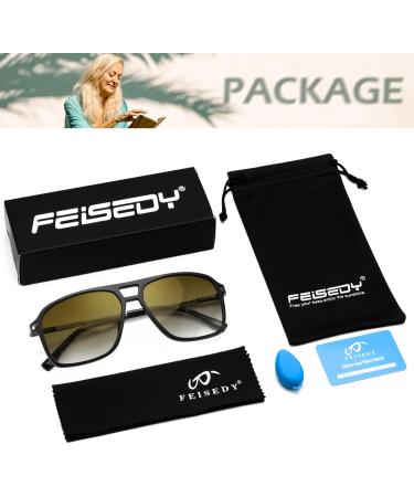 FEISEDY Aviator Bifocal Reading Sunglasses for Men & Women - Vintage Square Tinted Blue Light Blocking Black Frame-Gradient Tea Model B0181 - Buy Online on GoSupps.com