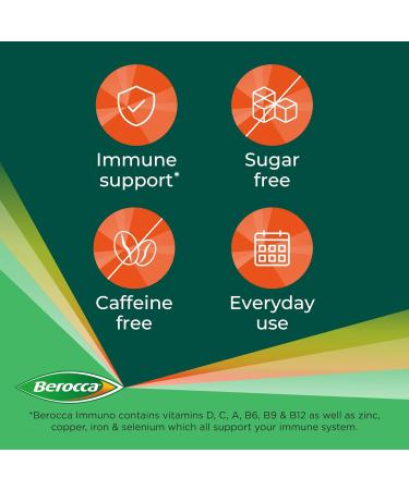 Berocca Immuno Effervescent Tablets - 11 Vitamins & Minerals for Immune Support, Energy Release - 15 Tablets - Buy Online on GoSupps.com