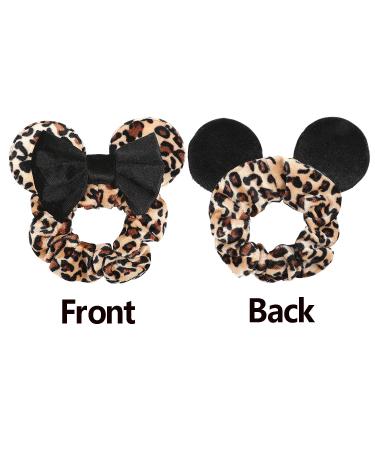 Leopard Mouse Ears Velvet Scrunchies with Sequin Bows - 4 Pack Hair Accessories for Women, Girls, Adults & Kids - Buy Online on GoSupps.com