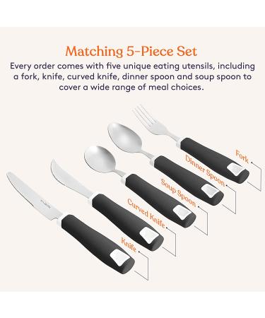Special Supplies Adaptive Utensils 5-Piece Set for Hand Tremors, Arthritis, Parkinson's, Elderly - Non-Weighted, Non-Slip Handles - Stainless Steel Knife, Rocker Knife, Fork, Spoons - Black - Buy Online on GoSupps.com