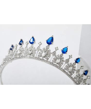 SWEETV Cubic Zirconia Princess Tiara Headband in Royal Blue for Bride & Flower Girls - Bridal Crown Hair Accessories - Buy Online on GoSupps.com