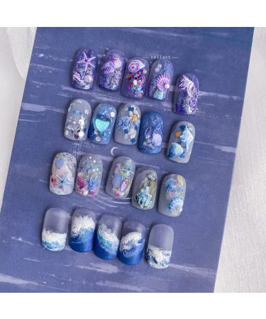 Ocean Starfish Jellyfish Summer Sea Waves Nail Art Stickers - 3 Sheets Beach Theme for Acrylic Nails - Salon Quality DIY Decals - Buy Online on GoSupps.com