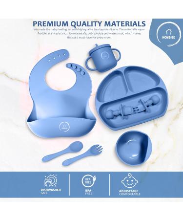 Home-Ed Baby Weaning Set: 9-Piece Baby Food Set with Suction Bowl, Plates, Spoon, and Bibs - Blue - Buy Online on GoSupps.com