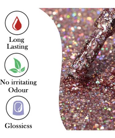 Glitter Gel Nail Polish 15ML Rose Pink Glitter Gel Polish Sparkle Nail Gel Varnish Soak Off UV LED Pink Gel Nail Polish Nail Gel Polish Nail Art Starter Manicure Salon DIY at Home - Buy Online on GoSupps.com