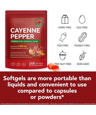 Daiasns Cayenne Pepper Capsules Cayenne Pepper Capsaicin Supplements with Vitamin E D3 K2 & Grape Seed Hawthorn Beetroot Extracts - Supports Leg Vein Heart & Circulatory Health - 240 Softgels - Buy Online on GoSupps.com