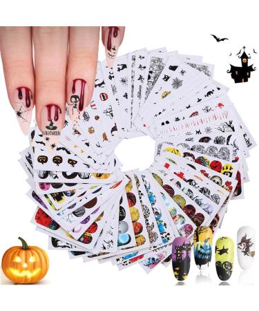 48 Sheets Halloween Nail Art Stickers - Spooky Pumpkin Bat Ghost & Skull Designs - Kalolary Water Transfer DIY Decals for Halloween Nail Decor - Buy Online on GoSupps.com