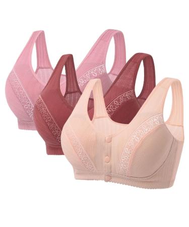 XWSM 3-pack vest BH for older women BH with front closure BH for mothers Seniors women ultraiche cotton without bracket Bralette 36/80abc D