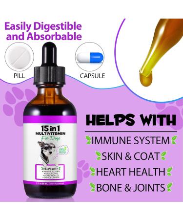 laraspi 15 in 1 Dog Vitamins Drops Dog Vitamins and Supplements for Skin and Coat Health Joints Health Immune Support Easy to Absorb (60ml) - Buy Online on GoSupps.com