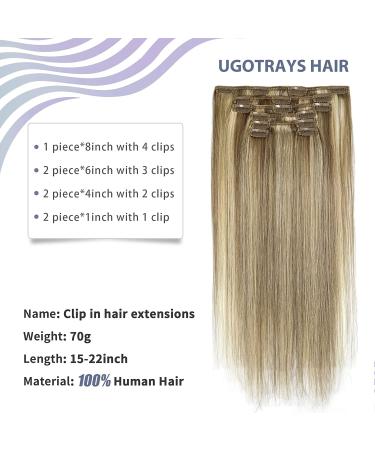 UGOTRAYS 15 Inch Ash Blonde Mixed Bleach Blonde Clip in Hair Extensions - Real Human Hair Double Weft Straight 70g 7pcs - Buy Online on GoSupps.com