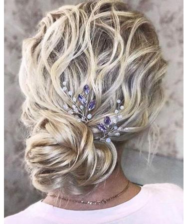 YERTTER Amethyst Hair Pins Set of 2 Silver Wedding Hair Pins Purple Rhinestones Clips Bridal Accessories for Brides and Bridesmaids - Buy Online on GoSupps.com