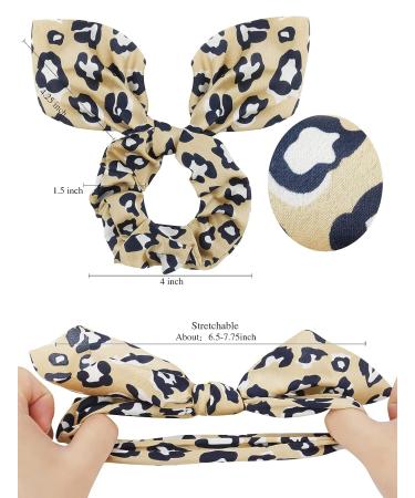 Bow Scrunchies Silk Hair Accessories for Girls and Women - Leopard Print Satin Scrunchie with Bunny Ears Bowknot - Jaciya Hair Ties Elastic Ponytail Holder - Buy Online on GoSupps.com