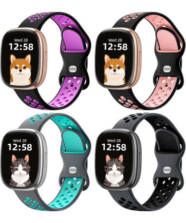 4 Pack Maledan Sport Bands for Fitbit Versa 3/Sense 2, Soft Wristband Replacement Accessories in Pink/Black Plum/Gray Teal/Coal Black - S 5.5-7 - Buy Online on GoSupps.com