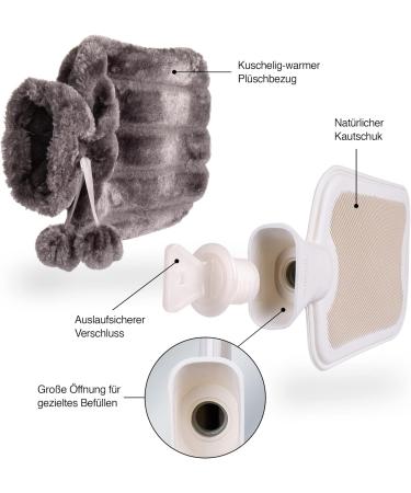 Yumaya 1.8L Hot Water Bottle with Soft Cover - Premium Natural Rubber | Comfort & Warmth for All | Ideal Birthday Gift - Gray - Buy Online on GoSupps.com