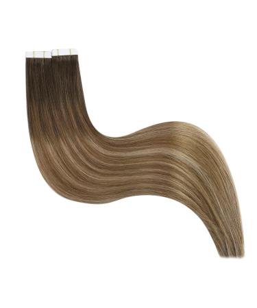 Ugeat Dark Brown Tape Extensions | Balayage Golden Brown Real Hair | 30 cm Remy Hair Extensions | 20 Pieces #4/10/16 - Buy Online on GoSupps.com