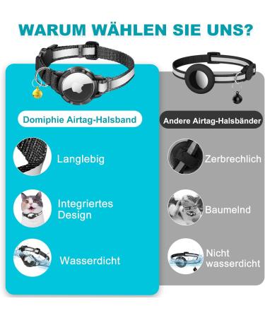 Airtag Cat Neck Band - Waterproof & Reflective Cat Collar with Safety Lock for Kittens & Small Dogs (Black XS 18-23cm) - Buy Online on GoSupps.com