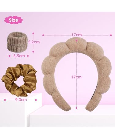 WD&CD Spa Headband for Women 1 Makeup Headband and 2 Wrist Washband and 1 Hair Scrunchies Set for Face Washing Skincare Shower Makeup Removal - Brown - Buy Online on GoSupps.com